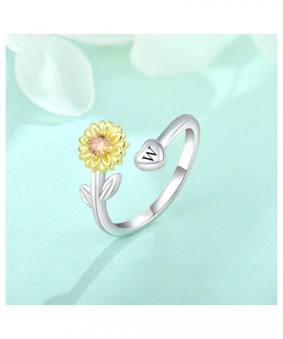 Sunflower Initial Ring for Women 925 Sterling Silver Letters A-Z 26 Alphabet Adjustable Ring Size 7 W $28.79 Rings