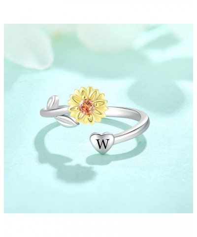 Sunflower Initial Ring for Women 925 Sterling Silver Letters A-Z 26 Alphabet Adjustable Ring Size 7 W $28.79 Rings