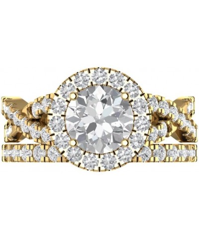 1.92 ct Round Cut Clear Simulated Diamond 14k Yellow Gold Halo Solitaire W/Accents Wedding Engagement Bridal Ring Band Set $1...