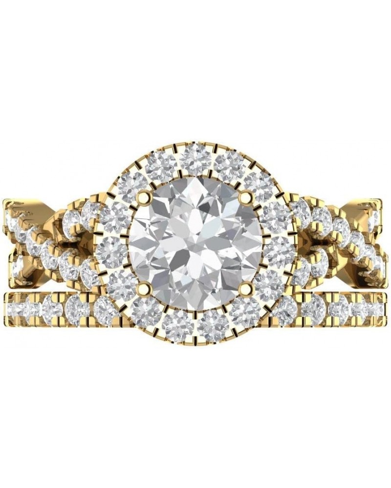 1.92 ct Round Cut Clear Simulated Diamond 14k Yellow Gold Halo Solitaire W/Accents Wedding Engagement Bridal Ring Band Set $1...