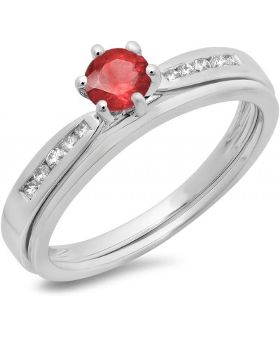 14K Gold Round Cut Ruby & White Diamond Ladies Bridal Engagement Ring With Matching Band Set white-gold $234.81 Others