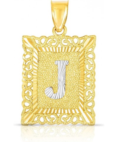 10k Yellow and White Gold A-Z Initial Square Pendant with Optional Necklace, 2 Sizes J $34.96 Necklaces