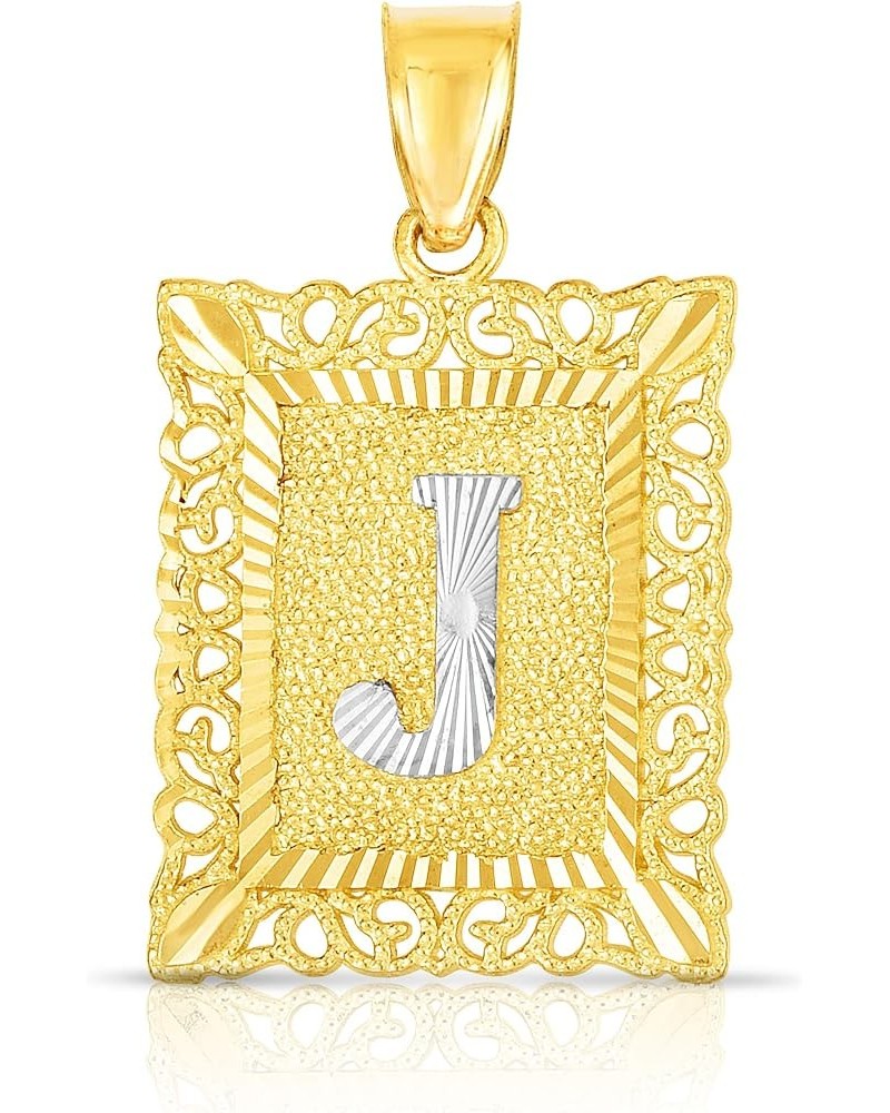 10k Yellow and White Gold A-Z Initial Square Pendant with Optional Necklace, 2 Sizes J $34.96 Necklaces