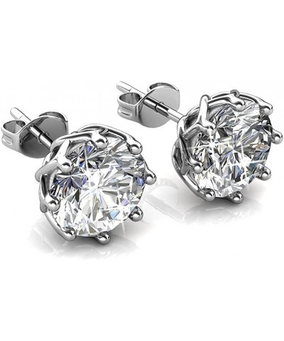 Eden Pure 18k White Gold Plated Earrings with Crystals, Sparkling Silver Stud Earring Set w/Solitaire Round Diamond Crystals,...