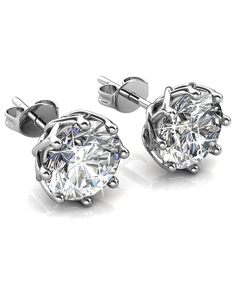 Eden Pure 18k White Gold Plated Earrings with Crystals, Sparkling Silver Stud Earring Set w/Solitaire Round Diamond Crystals,...