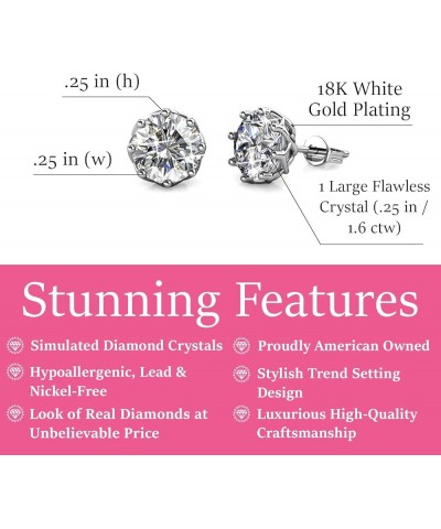 Eden Pure 18k White Gold Plated Earrings with Crystals, Sparkling Silver Stud Earring Set w/Solitaire Round Diamond Crystals,...