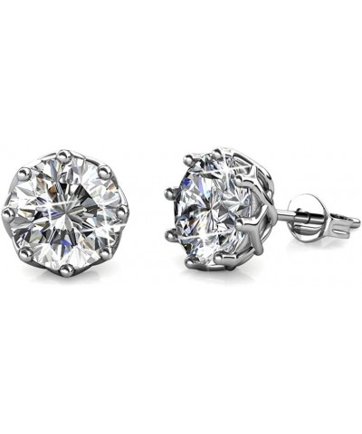 Eden Pure 18k White Gold Plated Earrings with Crystals, Sparkling Silver Stud Earring Set w/Solitaire Round Diamond Crystals,...