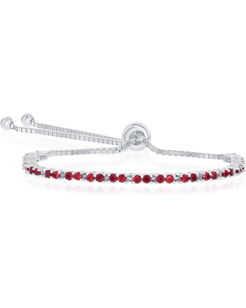 Sterling Silver 2mm Cubic Zirconia Birthstone Tennis Adjustable Bolo Bracelets Ruby CZ - July Birthstone $25.29 Bracelets