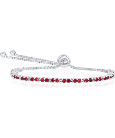 Sterling Silver 2mm Cubic Zirconia Birthstone Tennis Adjustable Bolo Bracelets Ruby CZ - July Birthstone $25.29 Bracelets