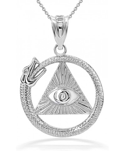 Solid .925 Sterling Silver Ouroboros Snake The eye Of Horus/Ra All Seeing Eye Pendant Necklace - Choose Pendant Only or Neckl...