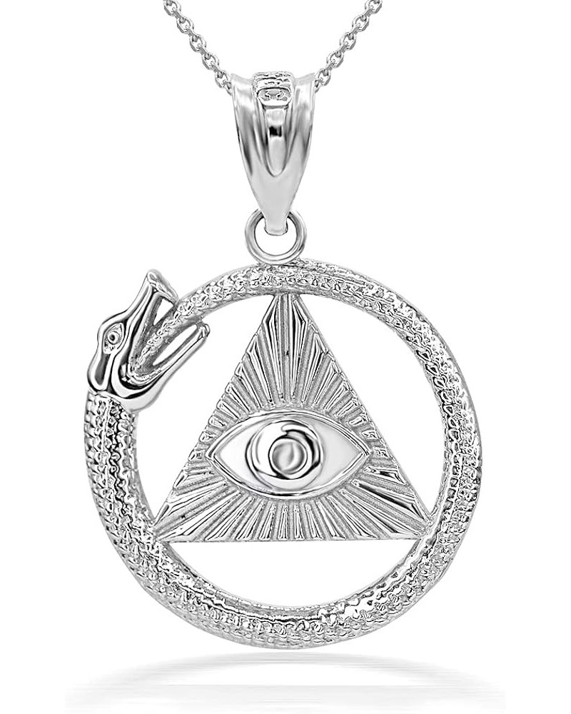 Solid .925 Sterling Silver Ouroboros Snake The eye Of Horus/Ra All Seeing Eye Pendant Necklace - Choose Pendant Only or Neckl...