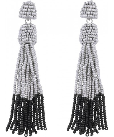 Handmade Beads Tassels Fringe Dangle Drop Earrings For Women (ER1093) Dark grey $14.49 Earrings