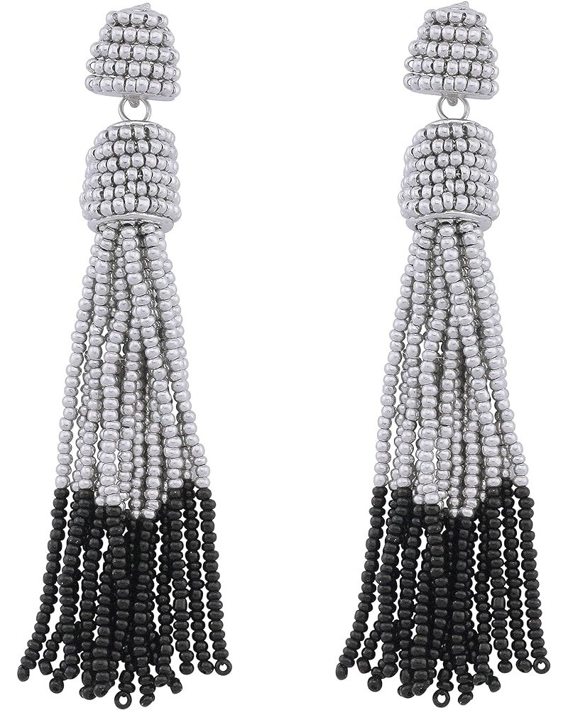 Handmade Beads Tassels Fringe Dangle Drop Earrings For Women (ER1093) Dark grey $14.49 Earrings