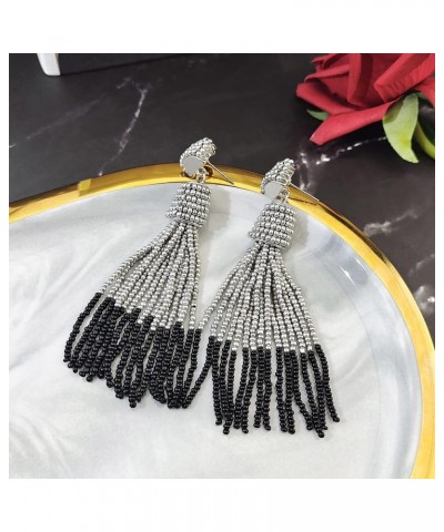 Handmade Beads Tassels Fringe Dangle Drop Earrings For Women (ER1093) Dark grey $14.49 Earrings