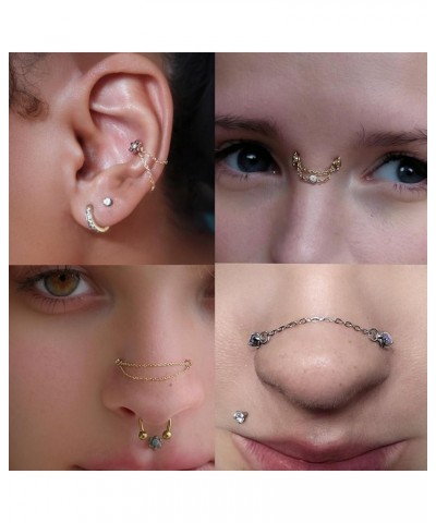 5Pcs Surgical Steel Across Top Nose Rings Chain for Women Nose Studs Nostril Chain for Women Men Chain Nose Piercing Jewelry ...