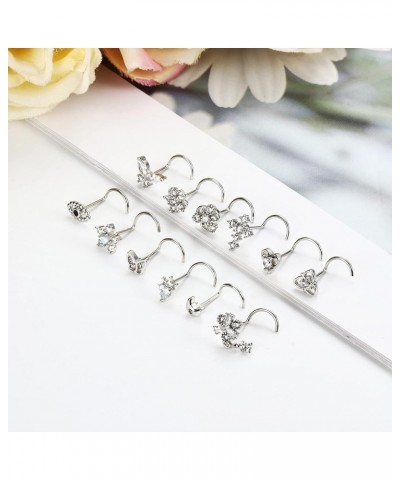 12Pcs 20G Nose Ring Stud L Shape Screw Nose Studs Butterfly Heart Cross Eyil Eye Moon Nose Rings Nose Bone Piercing Nose Stud...