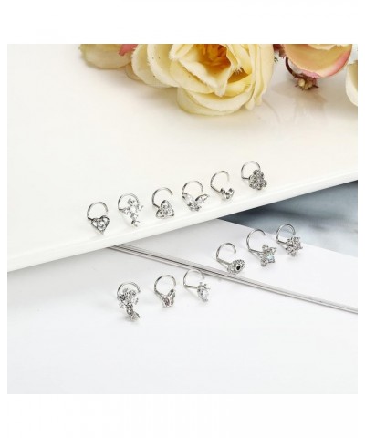 12Pcs 20G Nose Ring Stud L Shape Screw Nose Studs Butterfly Heart Cross Eyil Eye Moon Nose Rings Nose Bone Piercing Nose Stud...