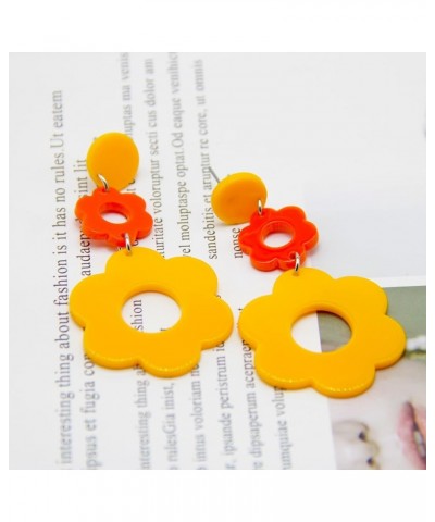 Flower Dangle Earrings Boho Layered Floral Petal Drop Earrings Statement Stud Earring for Women Girls 3yellew Zinc $7.52 Earr...