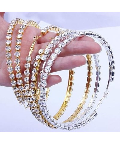 Earrings Large Hoop for Women Crystal Rhinestone Big Circle Silver Gold Thick Rounded CZ Zircon Earring Party Jewelry (50mm g...