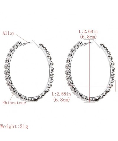 Earrings Large Hoop for Women Crystal Rhinestone Big Circle Silver Gold Thick Rounded CZ Zircon Earring Party Jewelry (50mm g...