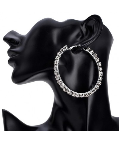 Earrings Large Hoop for Women Crystal Rhinestone Big Circle Silver Gold Thick Rounded CZ Zircon Earring Party Jewelry (50mm g...