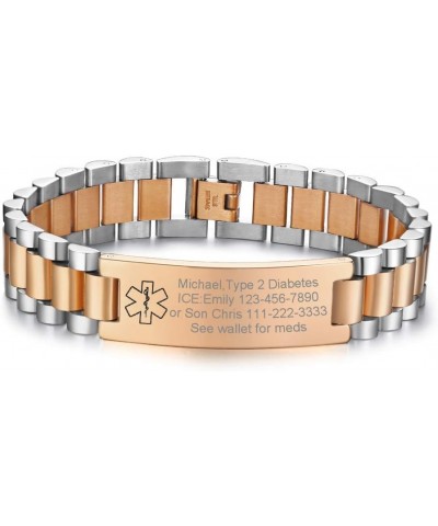 Medical Alert ID Bracelet for Men Women Stainless Steel Metal Band Adjustable Link Medical Bracelet,7.3-8 Inches Rose Gold Pl...