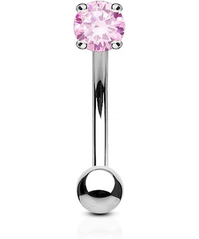 16g 8mm Surgical Steel Curved Barbell w/Solitaire CZ for Daith, Eyebrow & Rook Piercings Steel/Pink $8.24 Body Jewelry