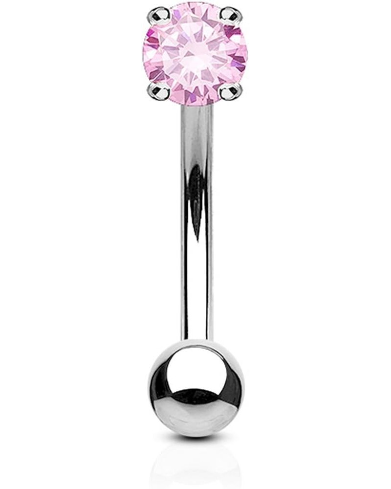 16g 8mm Surgical Steel Curved Barbell w/Solitaire CZ for Daith, Eyebrow & Rook Piercings Steel/Pink $8.24 Body Jewelry