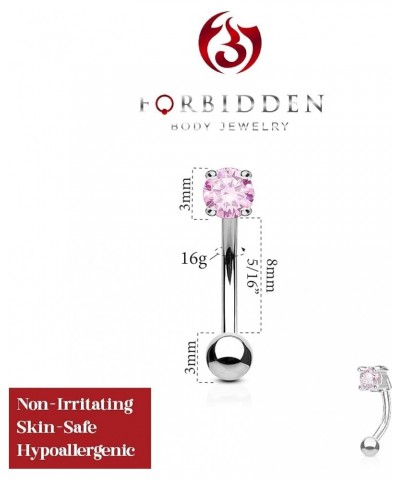 16g 8mm Surgical Steel Curved Barbell w/Solitaire CZ for Daith, Eyebrow & Rook Piercings Steel/Pink $8.24 Body Jewelry