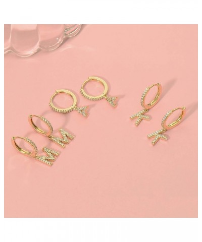 14K Gold Plated Cubic Zirconia Initial Earrings Delicate Small Hoop Earrings Hypoallergenic Letter Earrings for Women Girls U...