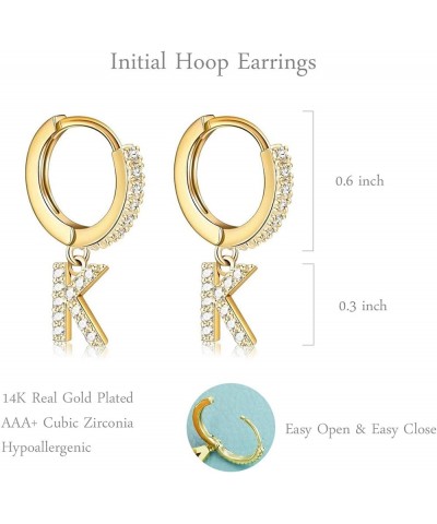 14K Gold Plated Cubic Zirconia Initial Earrings Delicate Small Hoop Earrings Hypoallergenic Letter Earrings for Women Girls U...