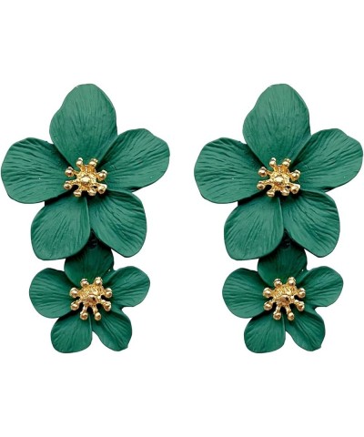 Flower Dangle Earrings Boho Layered Floral Petal Drop Earrings Statement Stud Earring for Women Girls Dark Green Zinc $7.52 E...