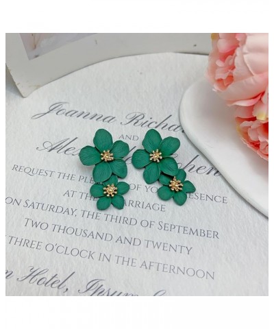 Flower Dangle Earrings Boho Layered Floral Petal Drop Earrings Statement Stud Earring for Women Girls Dark Green Zinc $7.52 E...