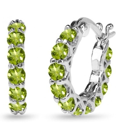 Sterling Silver Genuine, Simulated or Created Gemstone Small Round 18mm Huggie Hoop Earrings for Women Peridot $22.48 Earrings