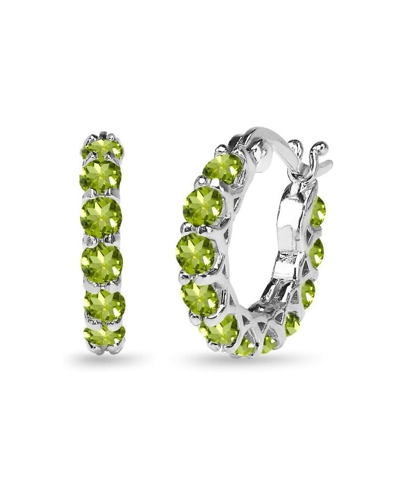 Sterling Silver Genuine, Simulated or Created Gemstone Small Round 18mm Huggie Hoop Earrings for Women Peridot $22.48 Earrings