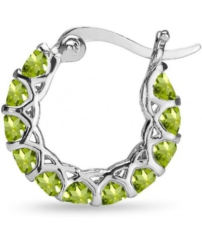 Sterling Silver Genuine, Simulated or Created Gemstone Small Round 18mm Huggie Hoop Earrings for Women Peridot $22.48 Earrings