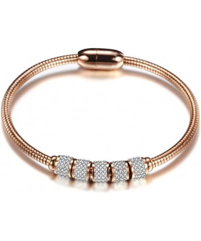 Stainless Steel Cubic Zircon Snake Chain Bangle Bracelet Rose Gold $7.50 Bracelets