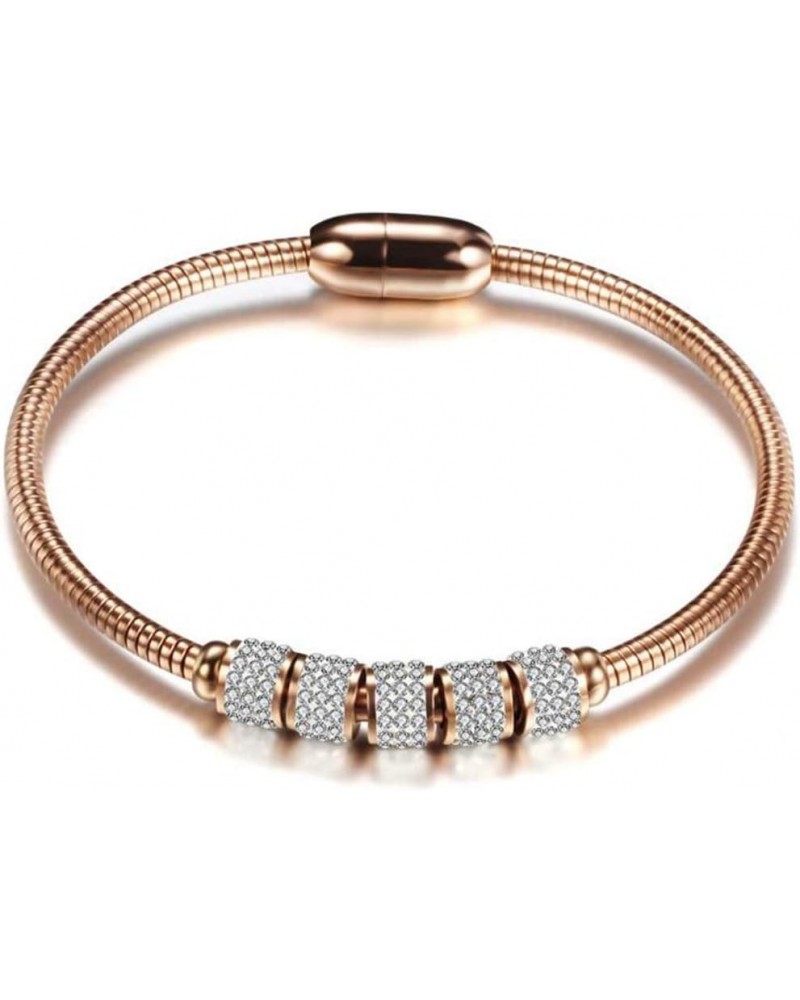 Stainless Steel Cubic Zircon Snake Chain Bangle Bracelet Rose Gold $7.50 Bracelets