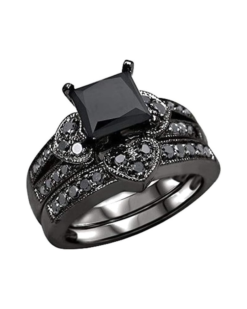 2Pcs Women Zircon Rings Set Square Cut Cubic Zirconia Engagement Rings Bridal Wedding Bands for Her (Black, 6) Black-a 8 $5.3...