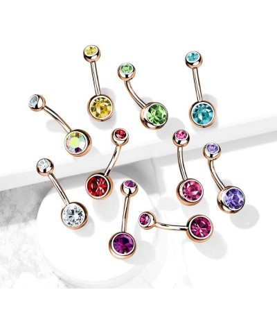 14G & 16G Double Jeweled Basic Navel Ring Rose Gold IP Over 316L Surgical Steel 16GA - 5/16" 8mm - 4x6mm BALLS $9.68 Body Jew...