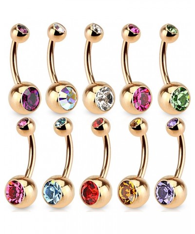 14G & 16G Double Jeweled Basic Navel Ring Rose Gold IP Over 316L Surgical Steel 16GA - 5/16" 8mm - 4x6mm BALLS $9.68 Body Jew...