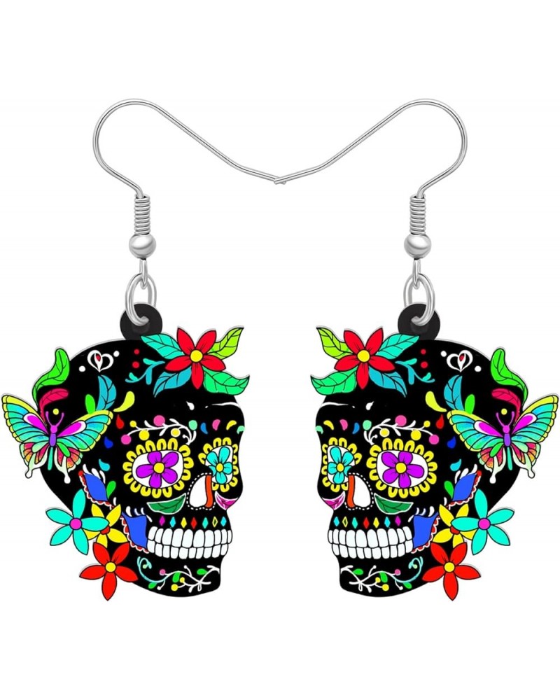 Novelty Halloween Skull Earrings Dangle Charms Acrylic Sugar Skulls Jewelry Gifts for Women Girls Zombie Decoration Sugar Sku...