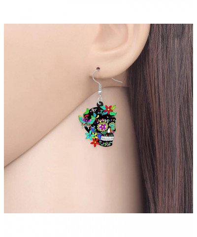 Novelty Halloween Skull Earrings Dangle Charms Acrylic Sugar Skulls Jewelry Gifts for Women Girls Zombie Decoration Sugar Sku...