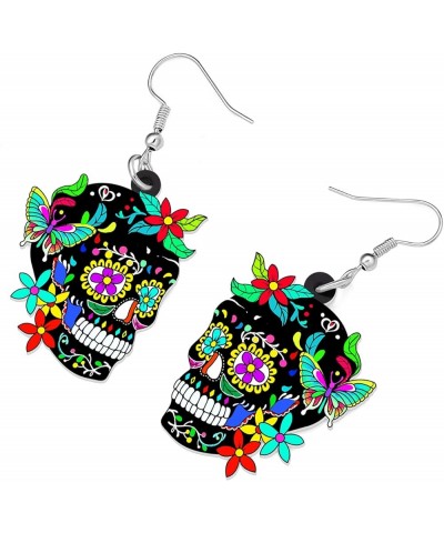 Novelty Halloween Skull Earrings Dangle Charms Acrylic Sugar Skulls Jewelry Gifts for Women Girls Zombie Decoration Sugar Sku...