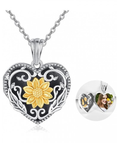 Sunflower Heart Locket Necklace 925 Sterling Silver Heart Locket Necklace Sunflower Pendant Necklace Photo Jewelry Gift for W...