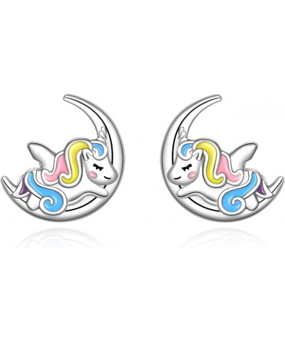 Unicorn Stud Earrings for Girls, 925 Sterling Silver Moon with Unicorn Earrings Gifts for Women Girls $11.00 Earrings