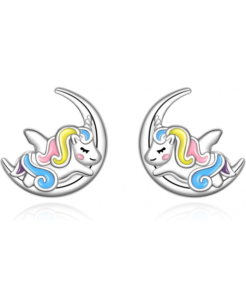 Unicorn Stud Earrings for Girls, 925 Sterling Silver Moon with Unicorn Earrings Gifts for Women Girls $11.00 Earrings