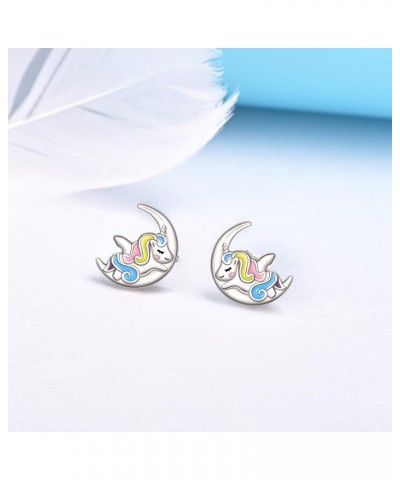 Unicorn Stud Earrings for Girls, 925 Sterling Silver Moon with Unicorn Earrings Gifts for Women Girls $11.00 Earrings