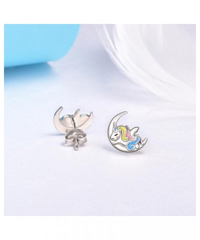 Unicorn Stud Earrings for Girls, 925 Sterling Silver Moon with Unicorn Earrings Gifts for Women Girls $11.00 Earrings