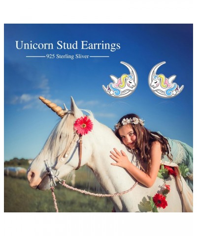 Unicorn Stud Earrings for Girls, 925 Sterling Silver Moon with Unicorn Earrings Gifts for Women Girls $11.00 Earrings